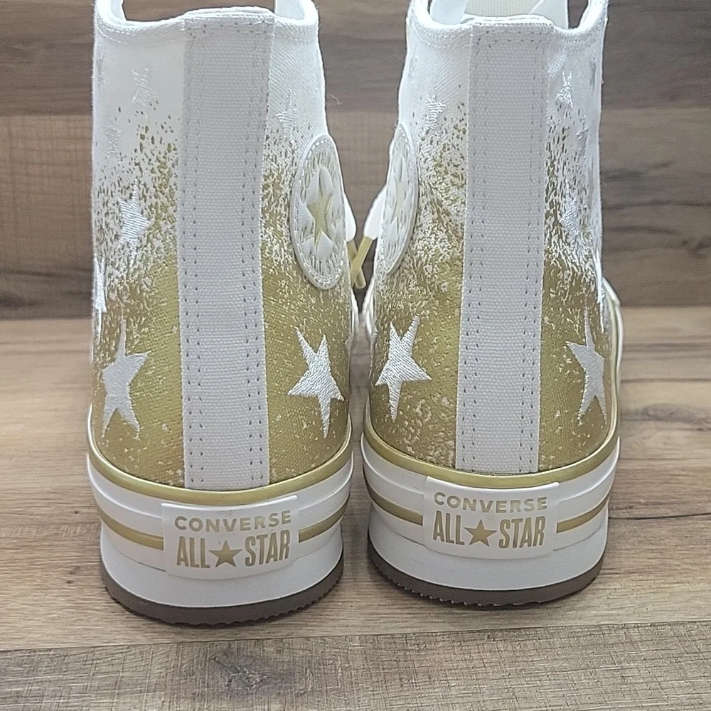 Converse White and Gold High-Top Sneakers Classic Style Size 7.5 Women
